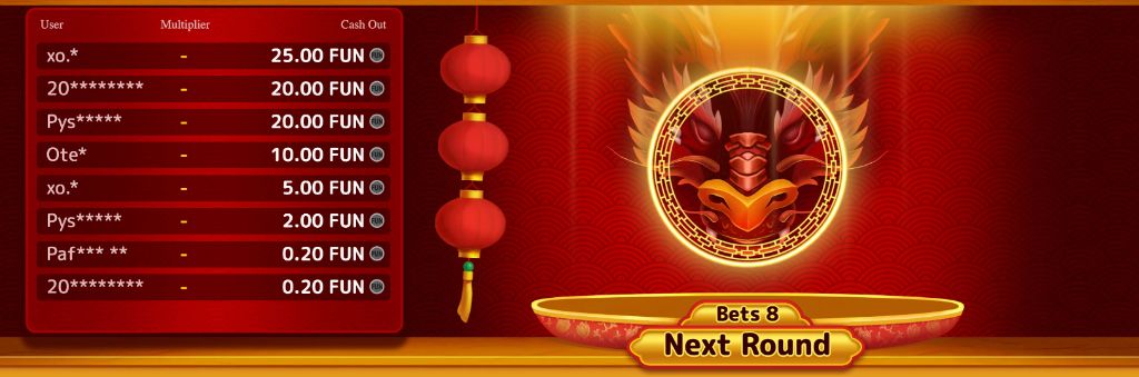 Pre-round screen with eight queued bets and a Next Round prompt on the tray